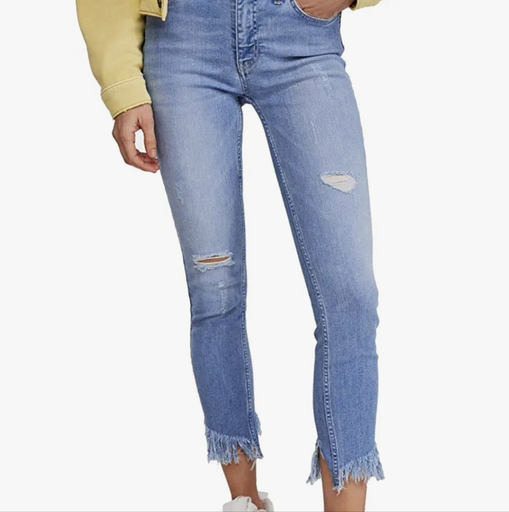Free People Great Heights Skinny Jeans Frayed Hem Size 26